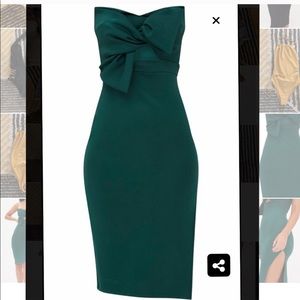 NWOT Emerald Green Front Bow With Slit dress